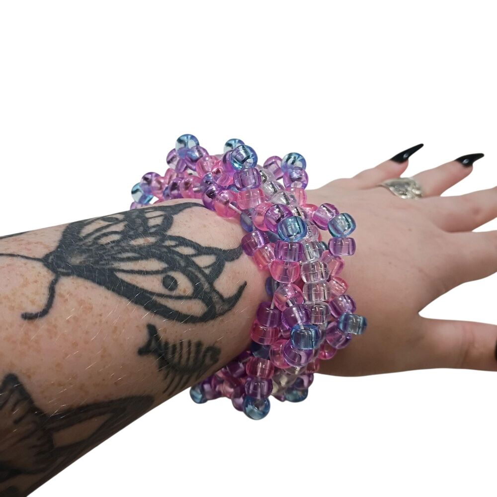 Cotton Candy Dream 3D Kandi Cuff - Handmade Beaded Rave Jewelry - Rotating Kandi